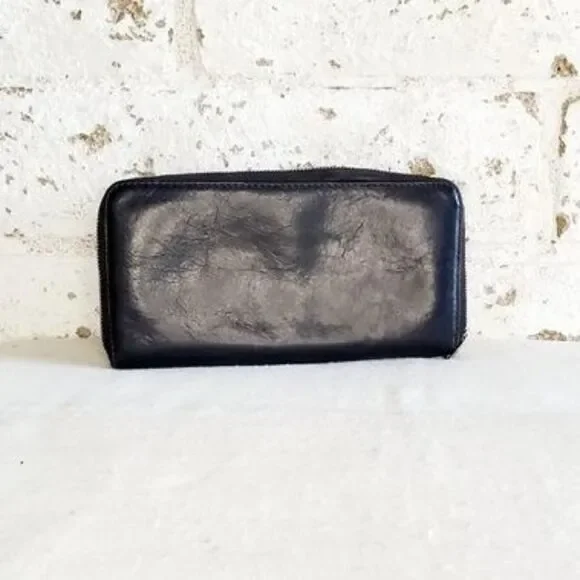 Fossil Black Leather Wallet 8" Zip Green Clutch Womens Classic Black Wallet - Picture 7 of 7